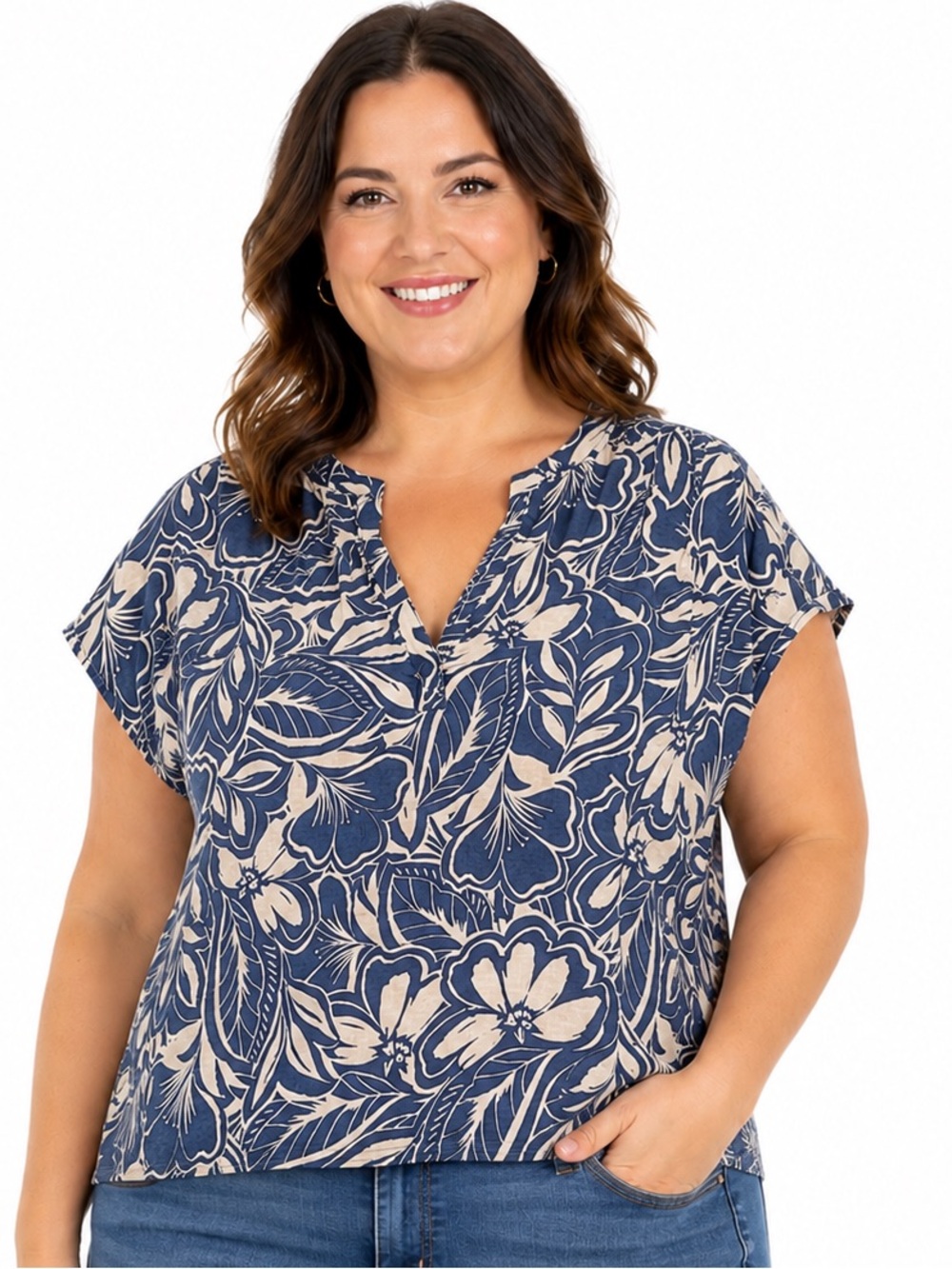 Old Navy NWT Floral V Neck Boxy Blouse Cotton Tropical Popover Top Sz XL